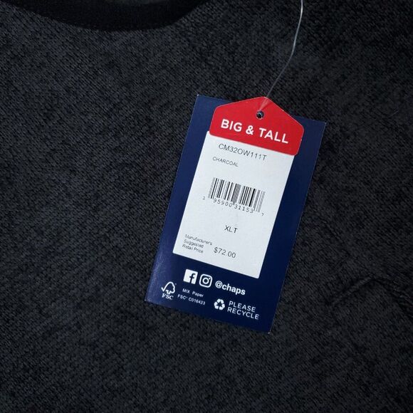 Chaps Black Gray Coastal Sweater Fleece Vest Men's Big & Tall Size XLT Full Zip - Picture 4 of 7